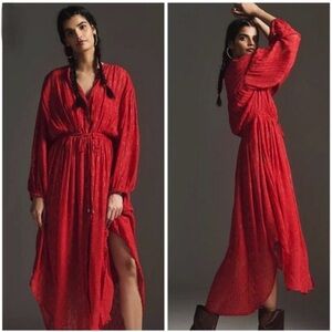 Anthropologie ALLENE SHIMMER MAXI DRESS red